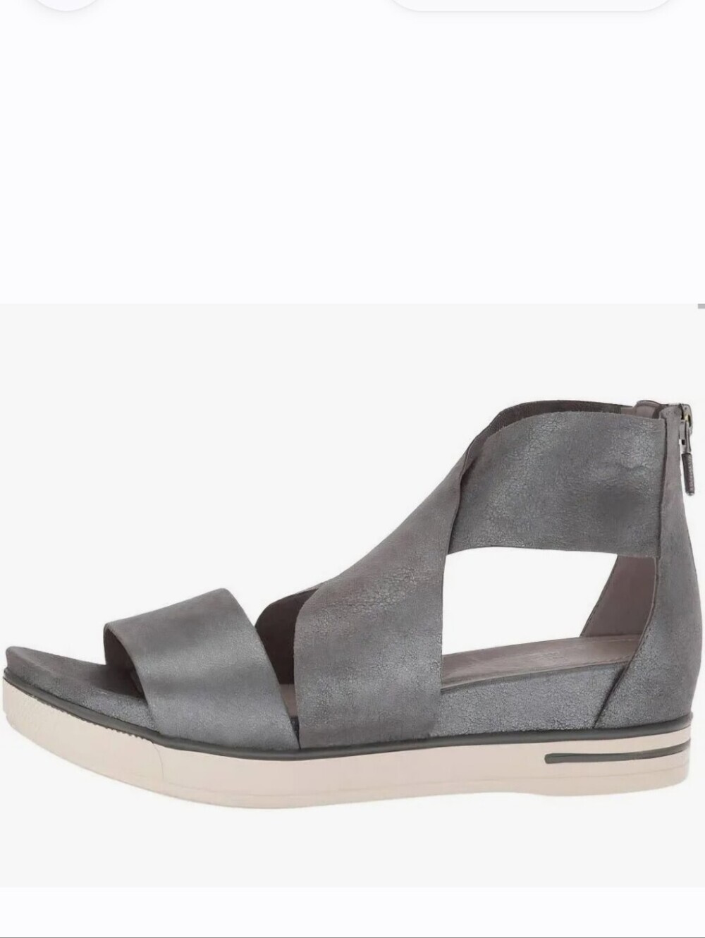 Eileen Fisher Sport Pewter Metallic Leather Crisscross Zip Sandals Size 9.5